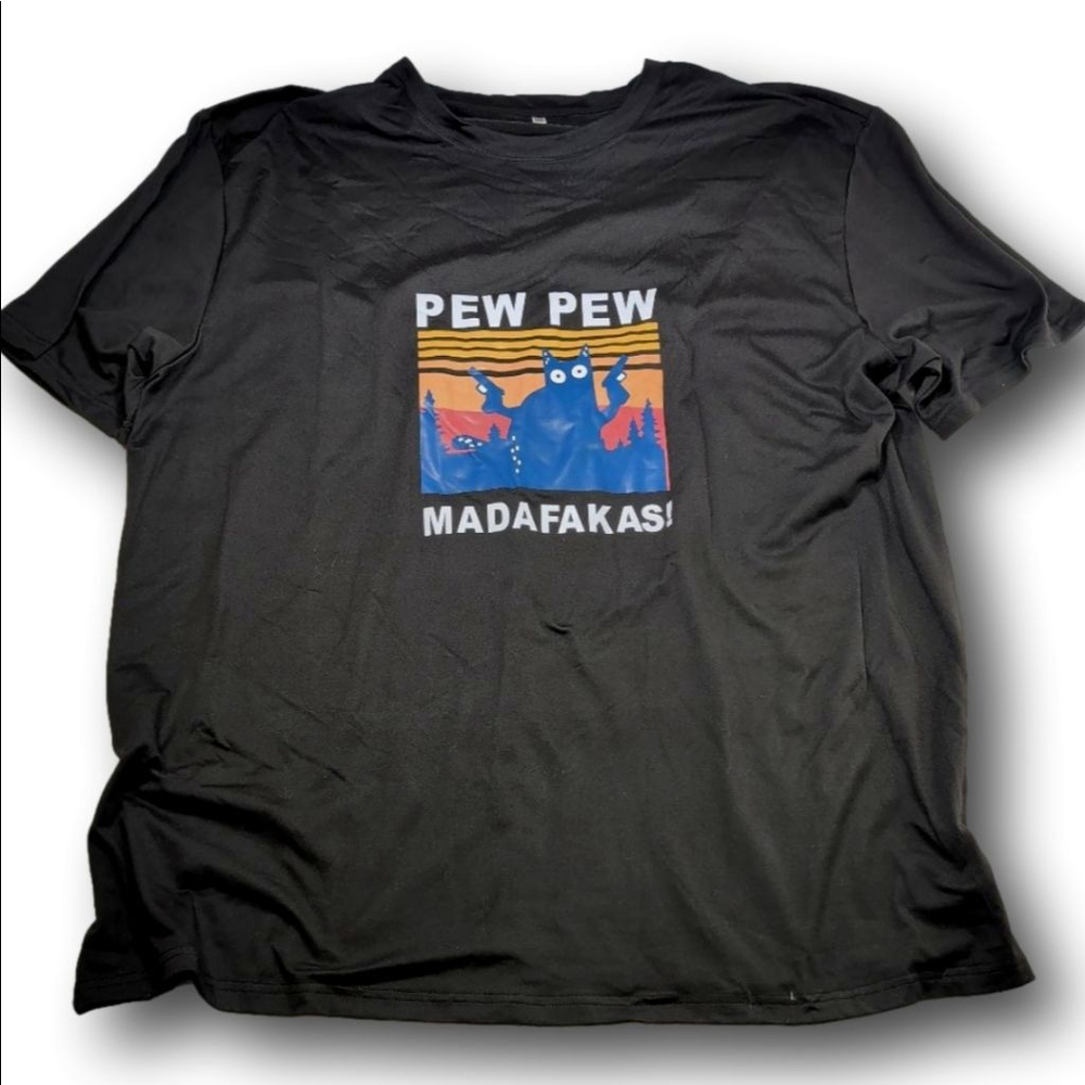 Men's Unbranded Black Pew Pew Madafakas Short Sleeve Tee 6XL